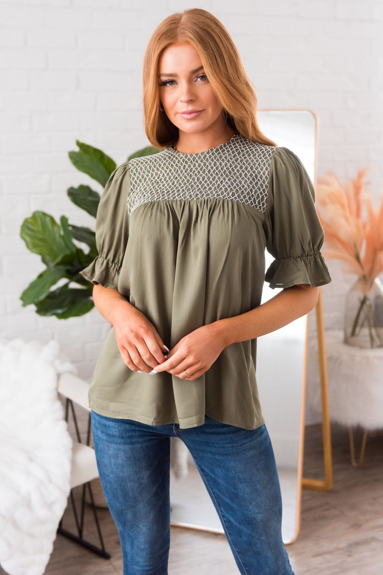 Drift Away Embroidered Modest Blouse