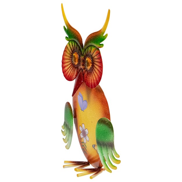 Orange And Green Metal Owl Outdoor Decoration