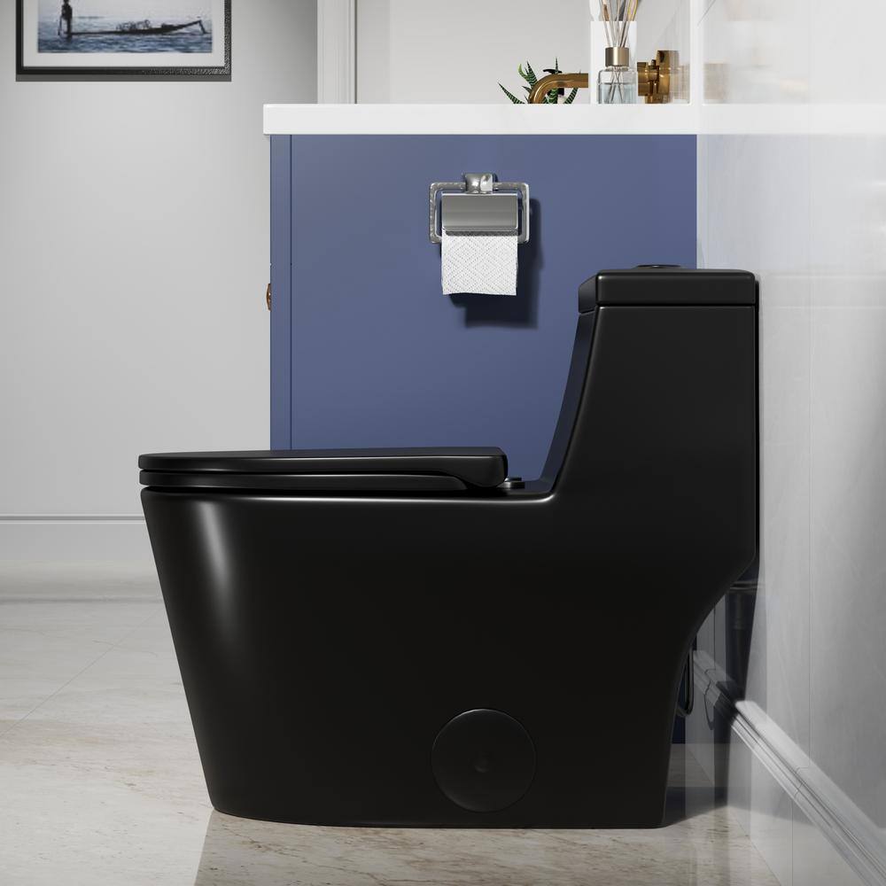 Hanikes One-Piece Toilet 1.11.6 GPF Dual Flush Elongated Toilet in Black Seat Included WaterSense Toilet AR80B