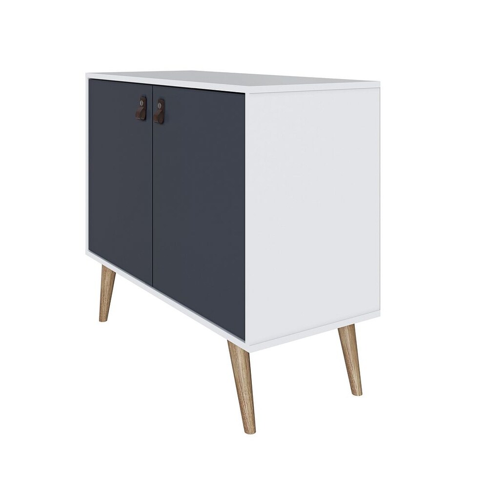 Manhattan Comfort Amber Accent Cabinet with Faux Leather Handles in Blue and Nature