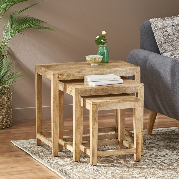 Trautman Rustic Handcrafted Mango Wood Nested Side Tables (Set of 3) by Christopher Knight Home