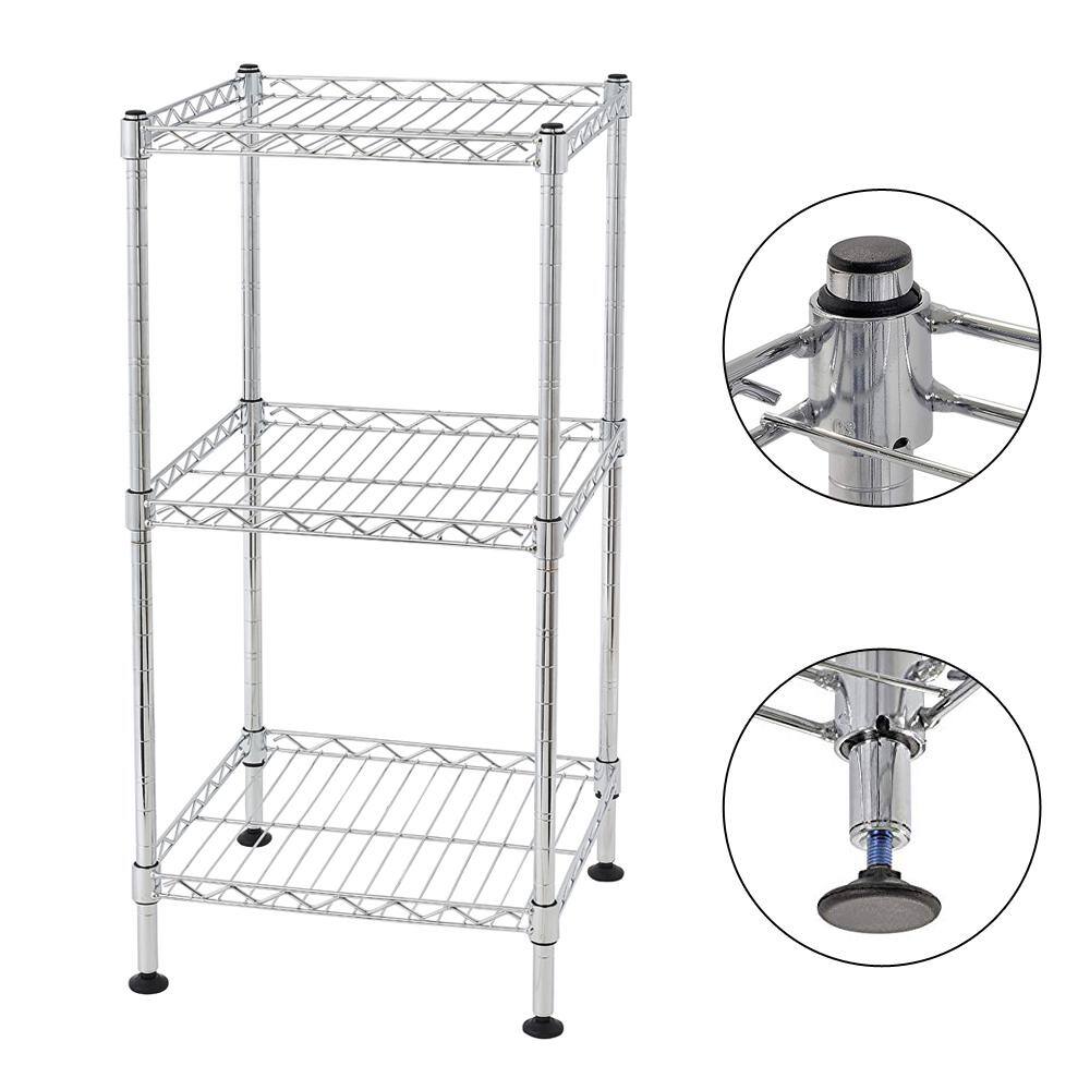 Karl home Silver 3-Tier Heavy Duty Steel Freestanding Garage Storage Shelving Unit (11.81 in. W x 24 in. H x 11.81 in. D) 302992573396