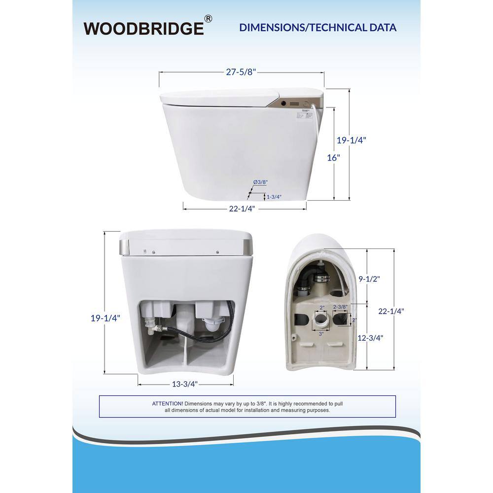 WOODBRIDGE Toscano Intelligent Comfort Height 1-Piece 1.0 GPF 1.6 GPF Dual Flush Elongated Toilet in White Seat Included HB0980S