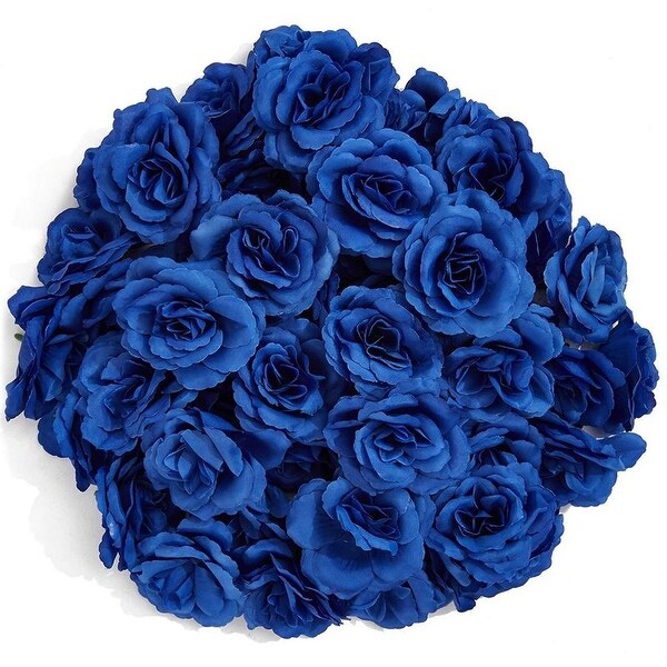 50pc Artificial Fake Dark Blue Rose Flower Head for Wedding Bouquet Home Decor