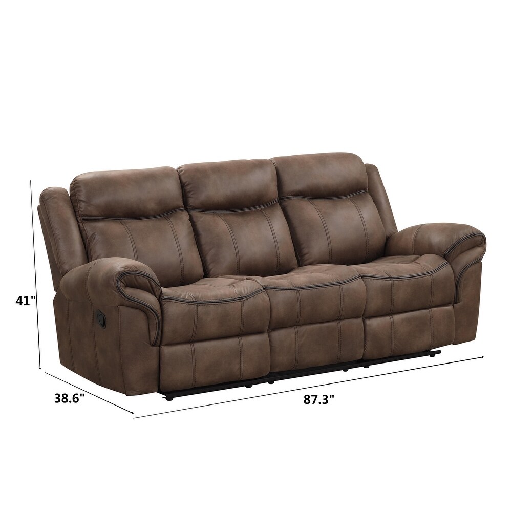 Verne Brown Manual Microsuede Reclining Sofa with Flip Down Cup Holders