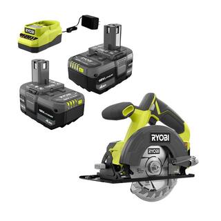 RYOBI ONE+ 18V Lithium-Ion 4.0 Ah Compact Battery (2-Pack) and Charger Kit with FREE Cordless ONE+ 5-12 in. Circular Saw PSK006-PCL500B