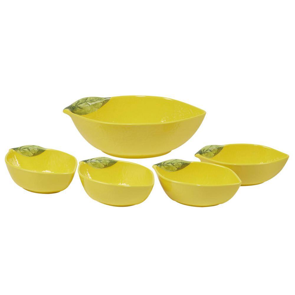 Certified International 3-D Lemon 5-Piece Multicolored Melamine 11.75 in. 72 oz. and 7.25 in. 18 oz. Serving Bowl Set 32766