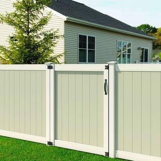 Veranda Pro Series 4 ft. W x 6 ft. H WhiteTan Vinyl Woodbridge Privacy Fence Gate 144715