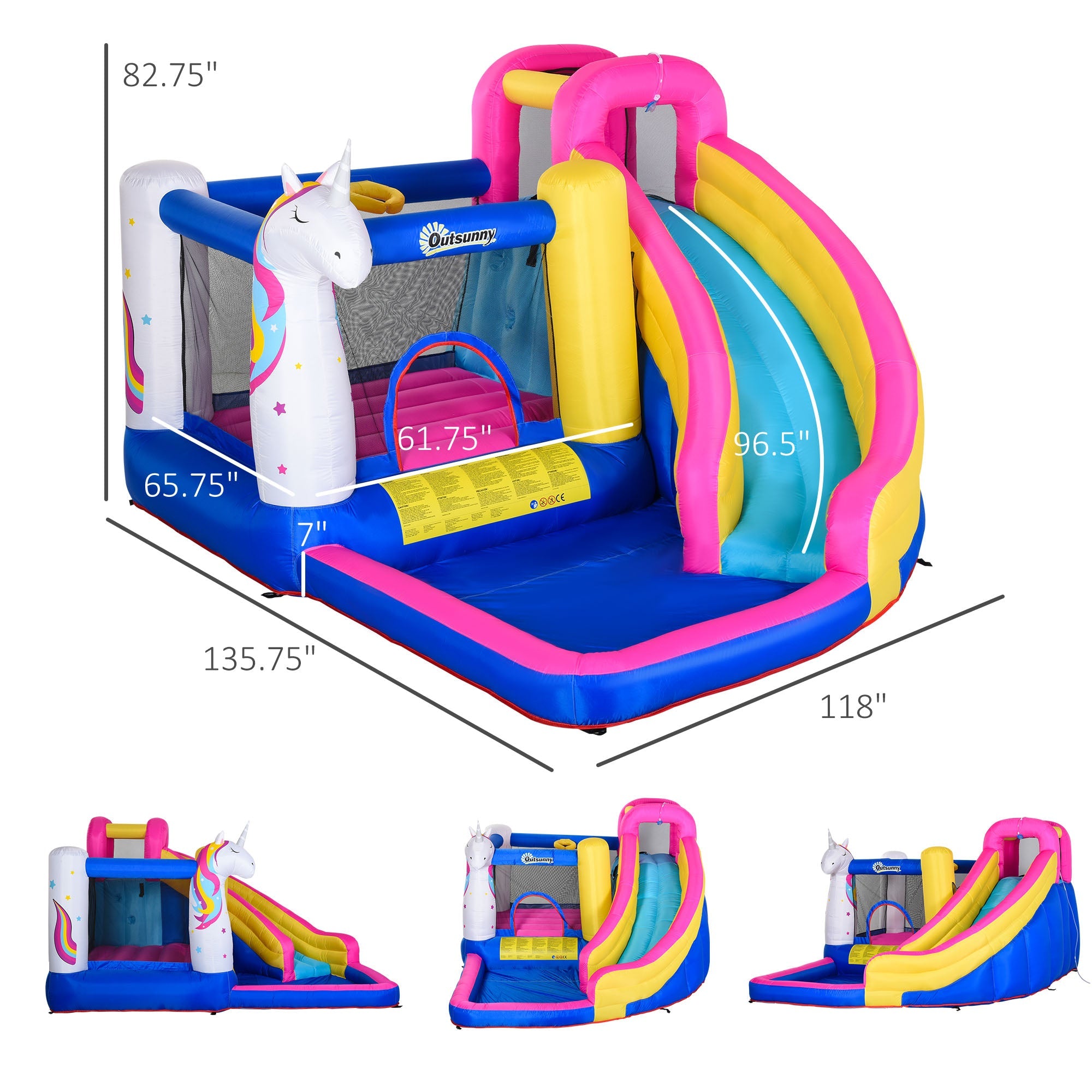 Outsunny Inflatable Water Slide 5 in 1 Bounce House Castle with Air Blower for 3-10 Years