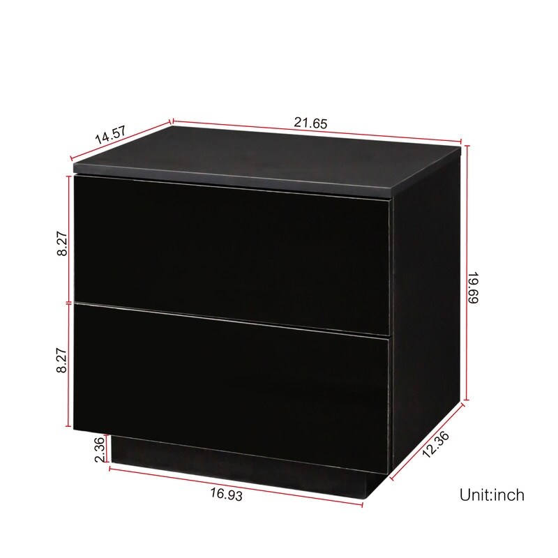 Modern 2 Drawers High gloss Nightstand with LED Lights