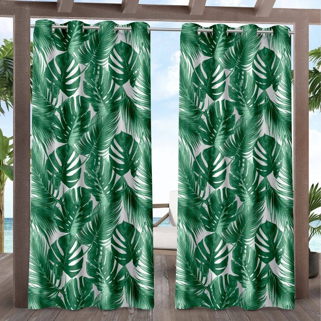 Set Of 2 Jamaica Palm Indoor outdoor Light Filtering Grommet Top Curtain Panel Exclusive Home