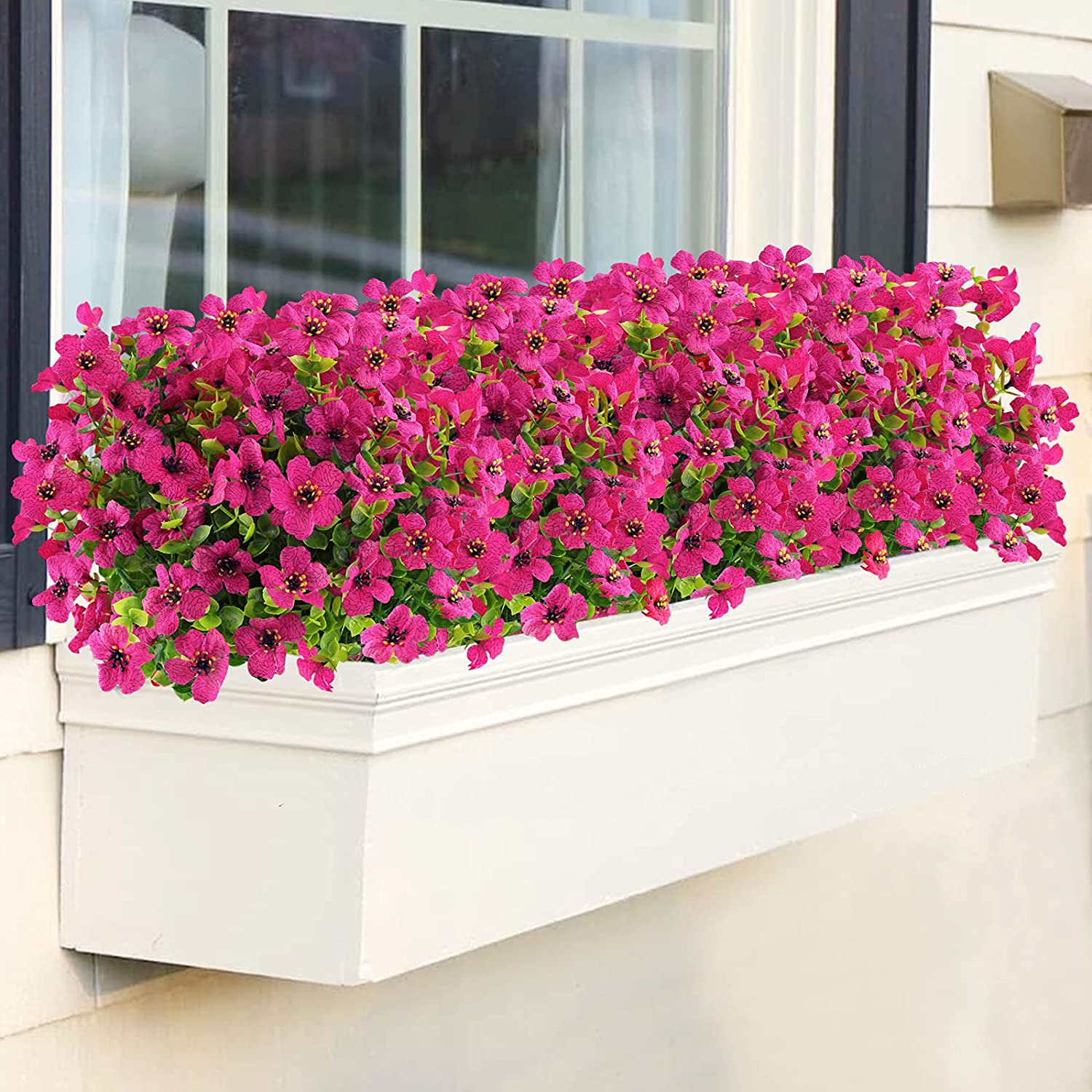 Sinhoon 6 Bundles Artificial Flowers UV Resistant Fake Plants Outdoor Faux Plastic Flowers Garden Window Box Porch Home Decor (Pink)