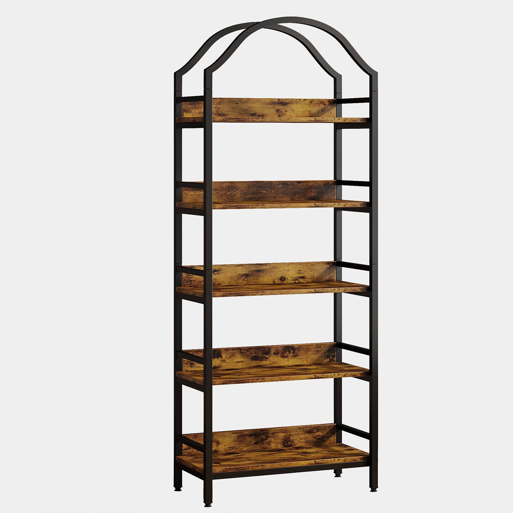 5-Tier Bookshelf, Industrial Arched Bookcase 73 Tall Storage Rack