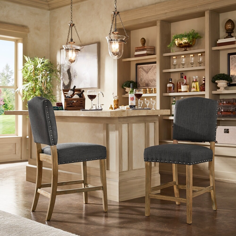 Benchwright Premium Nailhead Upholstered Counter Height Chairs (Set of 2) by iNSPIRE Q Artisan