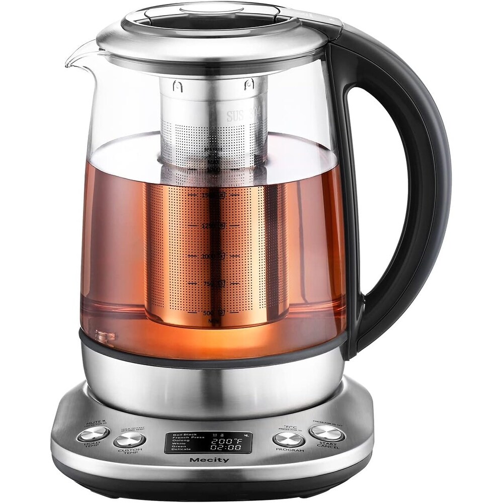 1.7L Electric Glass Tea Maker  LCD Display and Preset Brewing Programs