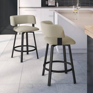 Amisco Stinson 26 in. Greige LeatherBlack Metal Counter Stool 41545-26WE1B25GTF4