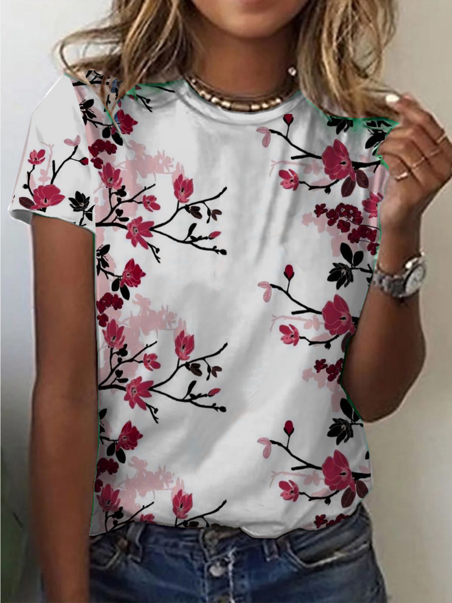 Casual Floral Print Short-Sleeved T-Shirt