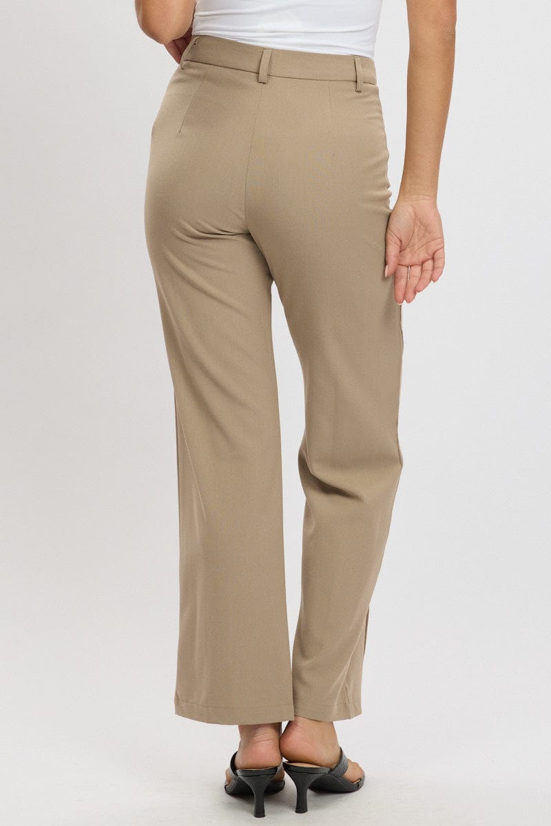 Brown Straight Fit Pants High Rise