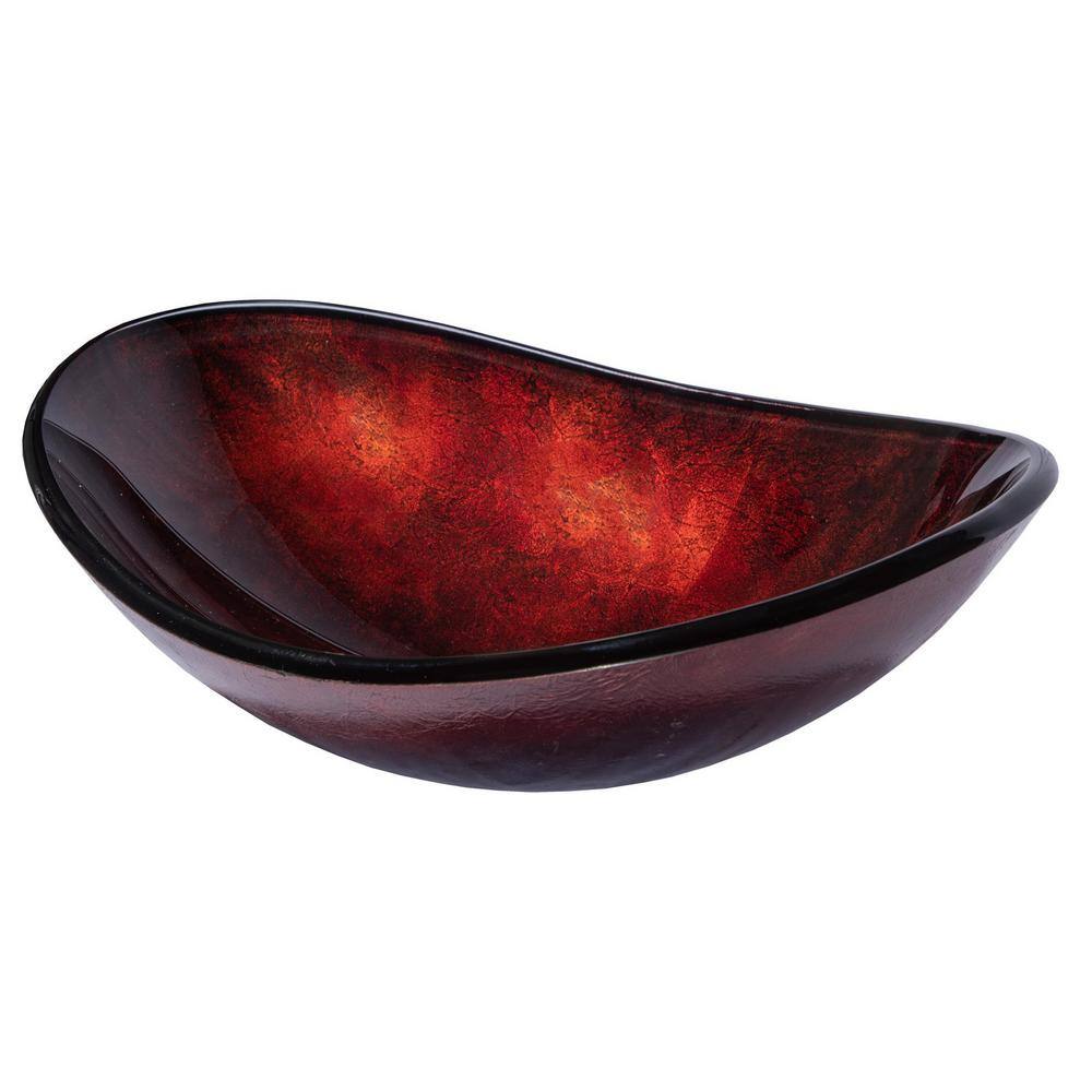 Eden Bath Canoe Shaped Reflections Glass Vessel Sink in Red Copper with Pop-Up Drain and Mounting Ring in Chrome EB_GS40-D2MCR