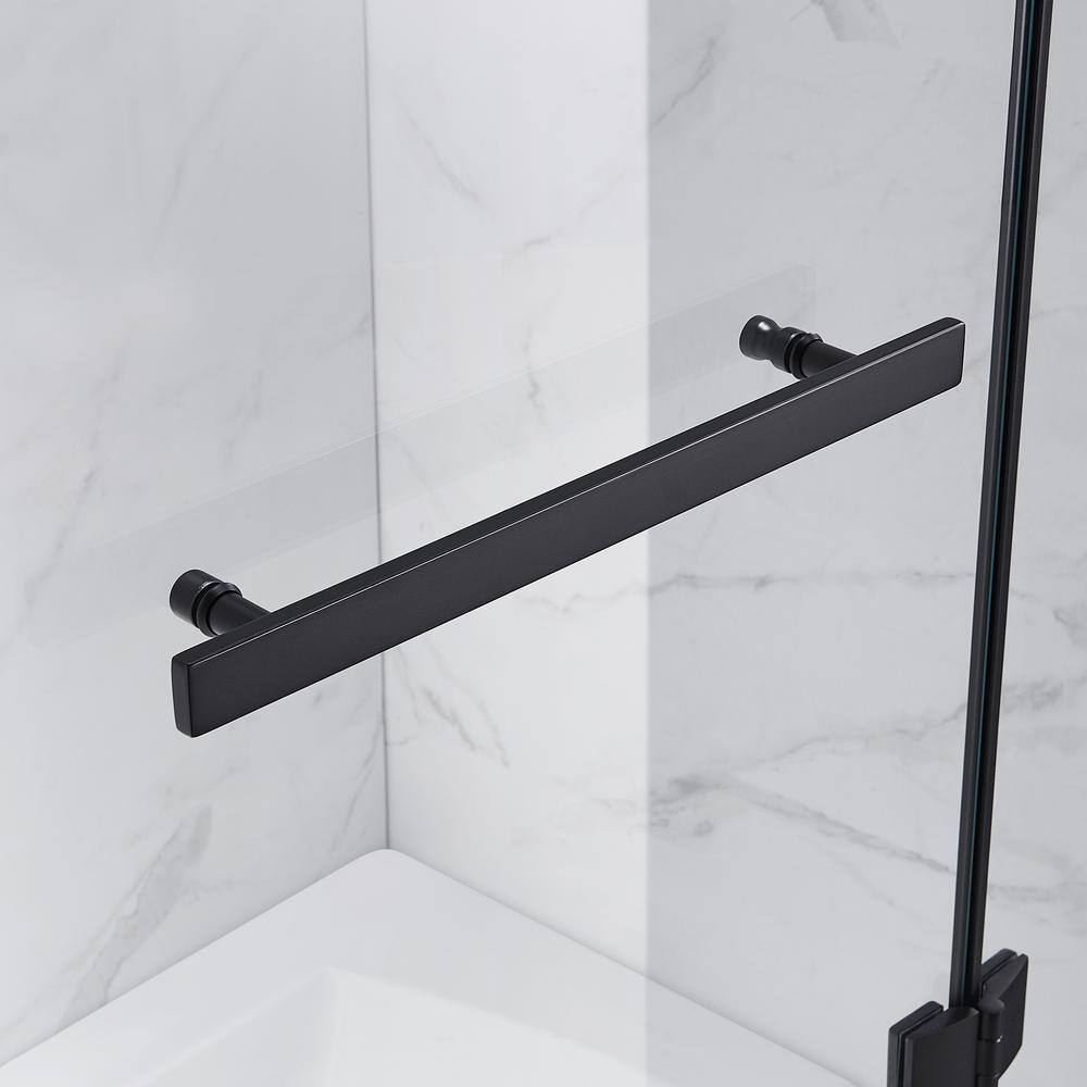 OVE Decors Annie 37.17 in. W x 57.99 in. H Pivot Frameless Tub Door in Black 15BGP-ANNI36-BL