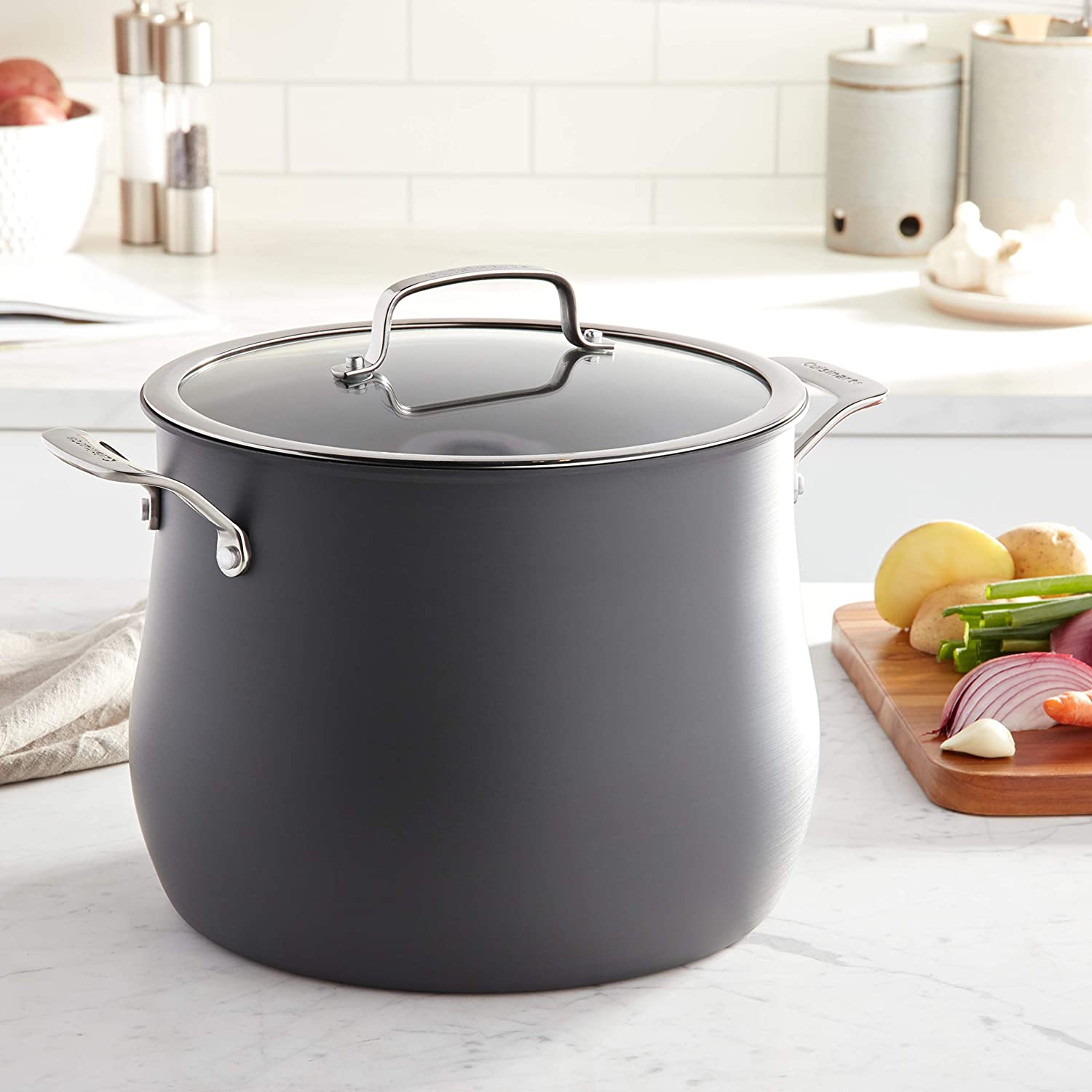 Cuisinart 6466-26 Hard Anodized 12-Quart Contour-Stainless-Steel-Cookware， Stockpot w/Cover