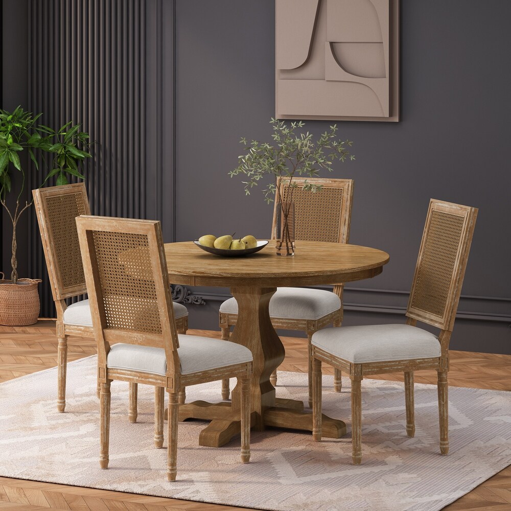 Remuda Wood and Cane Upholstered 5 Piece Circular Dining Set by Christopher Knight Home