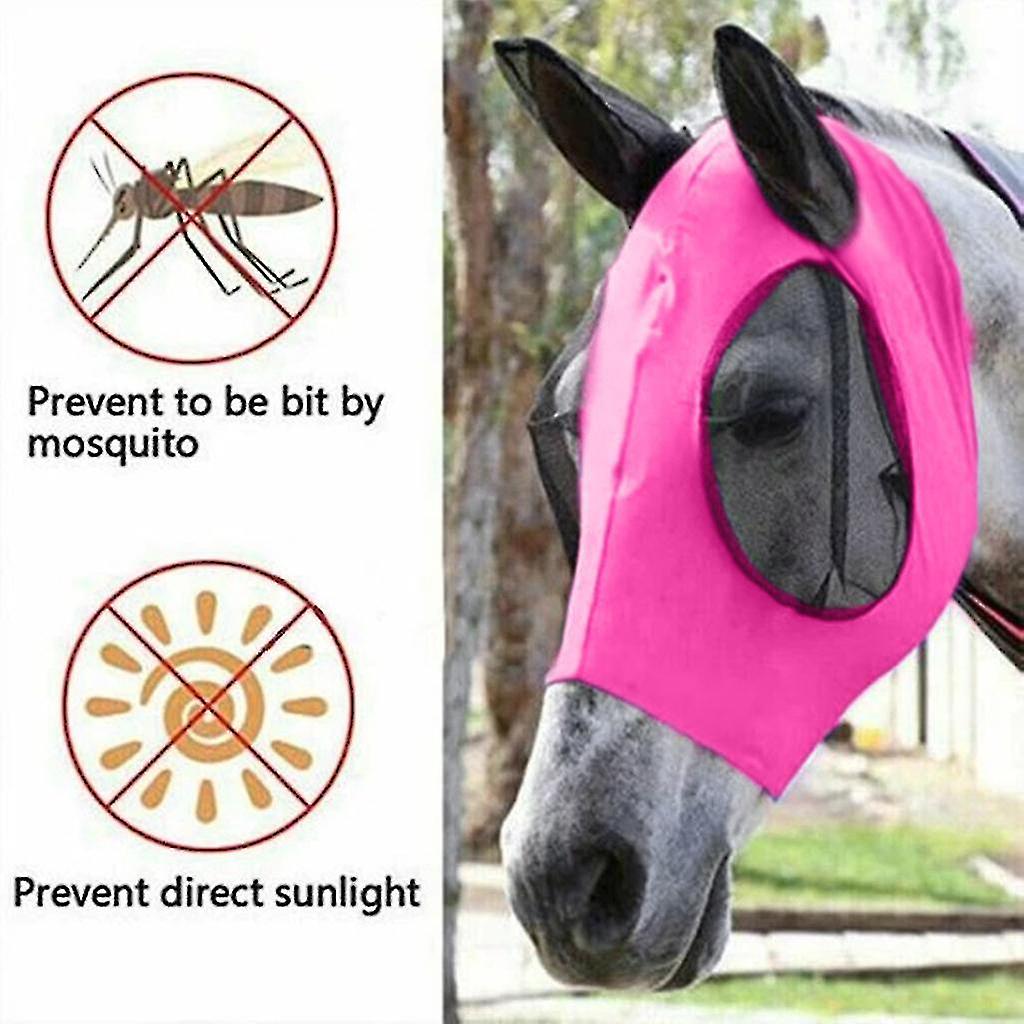 Niuniu Fly Mesh Horse Mask Comfort Fit Fly Mask Protects Eyes And Ears， 1 Pack， Rose One Size