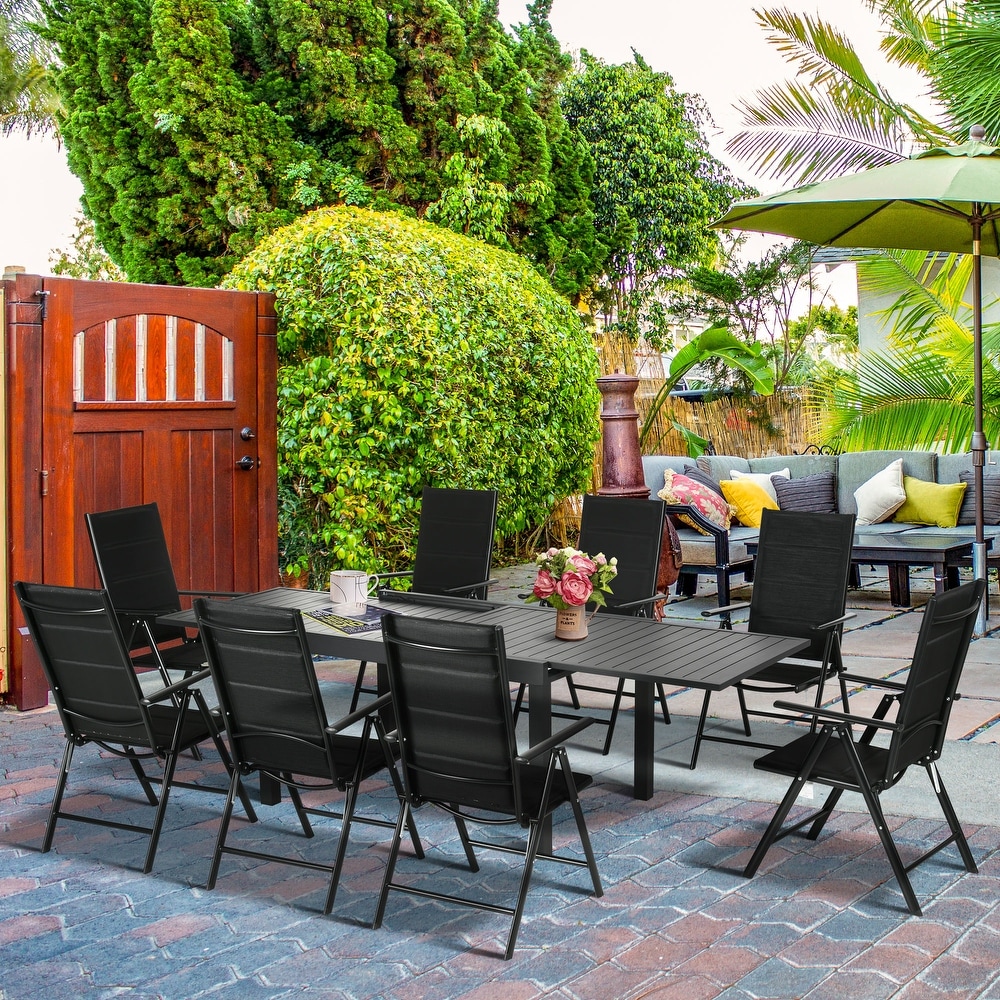 Outsunny 9 Pieces Patio Dining Set for 8  Aluminum Expandable Outdoor Table  Folding and Reclining Padded High Back Chair