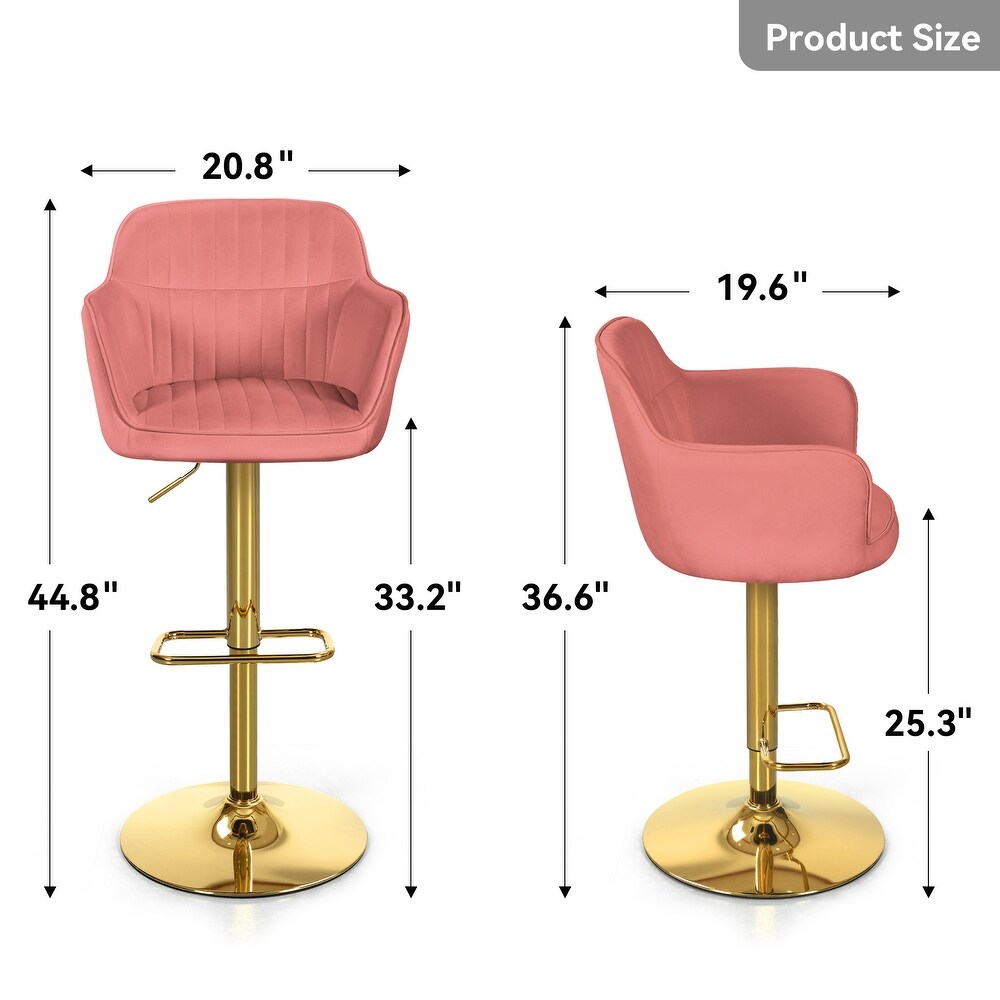 Moasis Velvet Swivel Bar Stools with Adjustable Height and Gold Stainless Steel Base