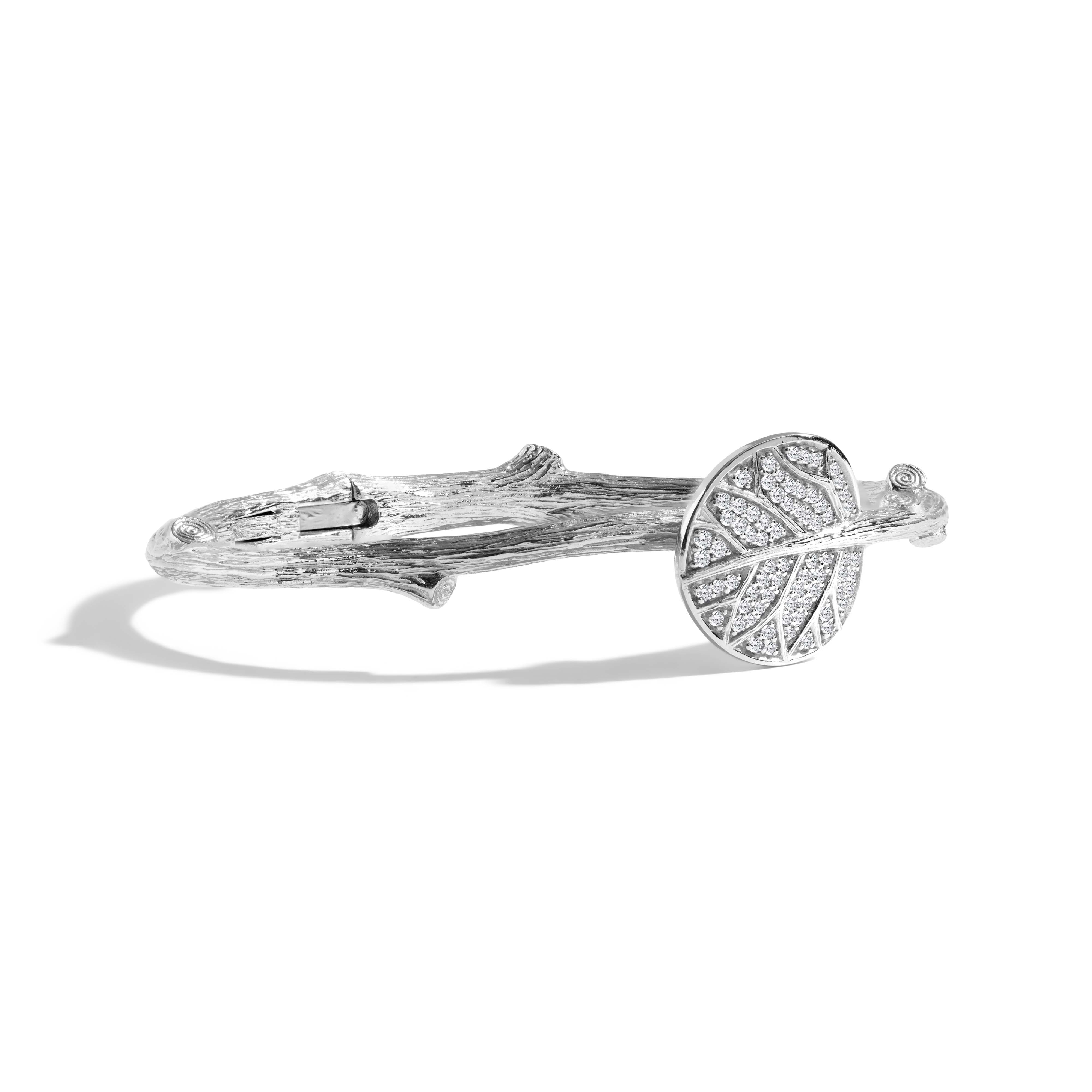 Botanical Leaf Bangle Bracelet with Diamonds