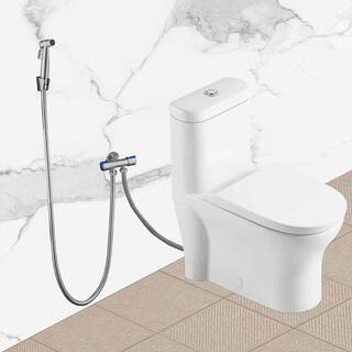 INSTER 1-piece 1.11.6 GPF Top Button Dual Flush Elongated Toilet in White Include Seat  Lid and Bidet Sprayer HDDZYNTL0001