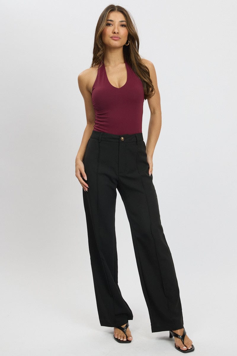 Black Straight Fit Pants High Rise