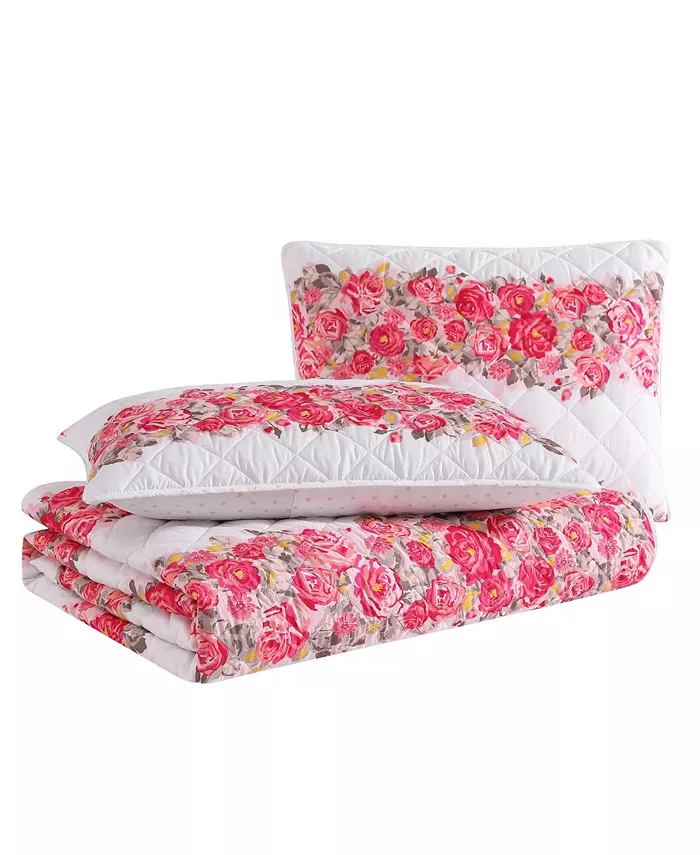 Betsey Johnson Banded Floral 2 Piece Quilt Set， Twin