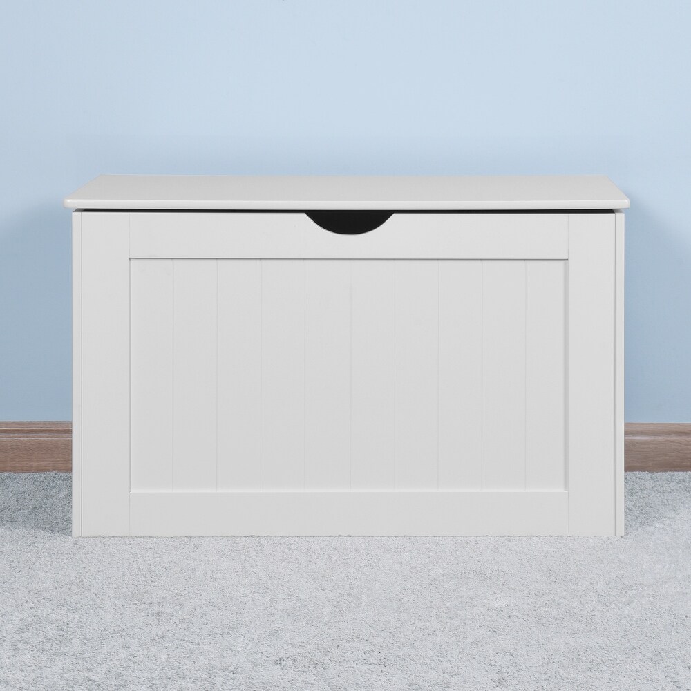 White Lift Top Entryway Storage Cabinet with 2 Safety Hinge  Wooden Toy Box