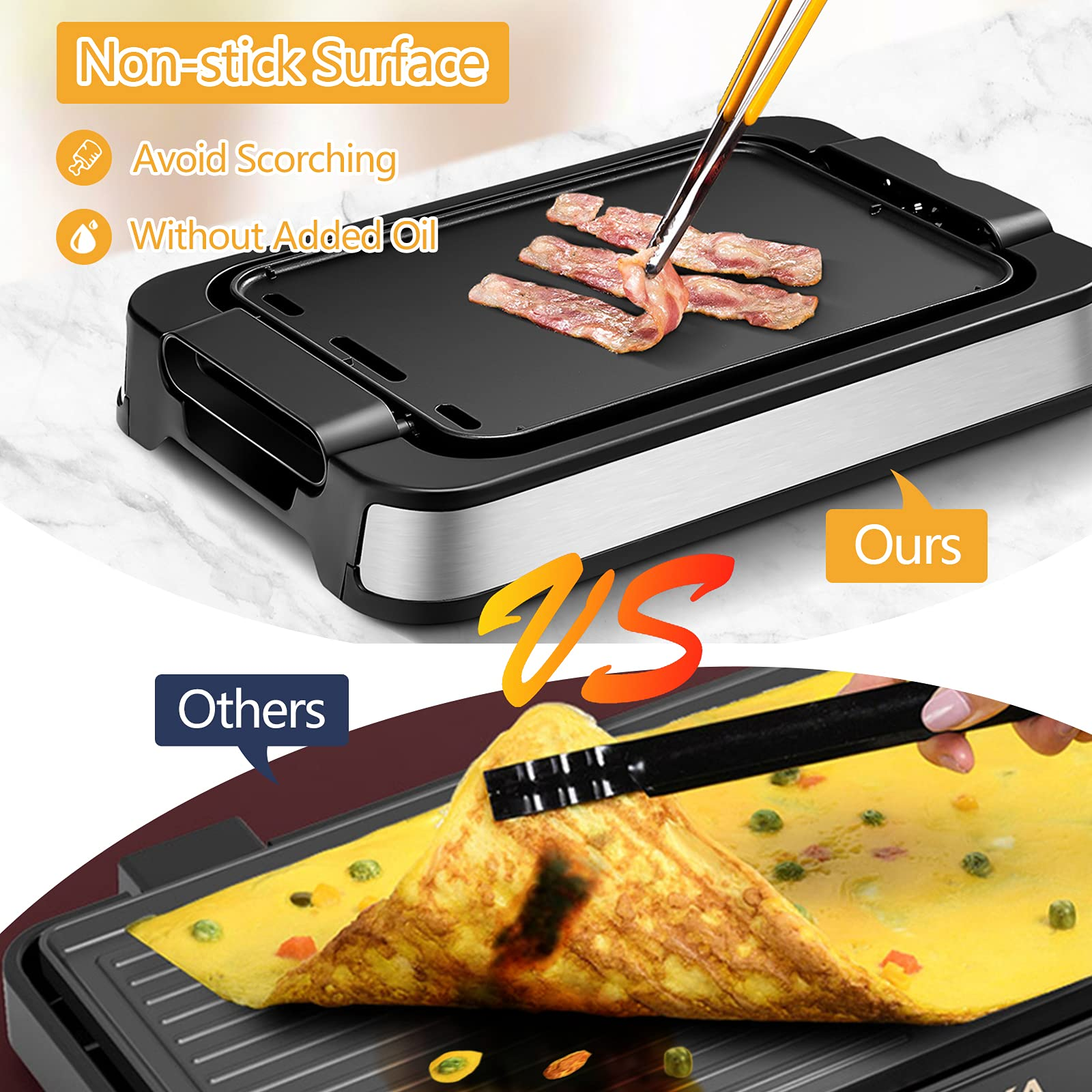 Costzon Indoor Smokeless Grill, 1500W Electric BBQ Griddle Contact Grilling with Removable Drip Tray