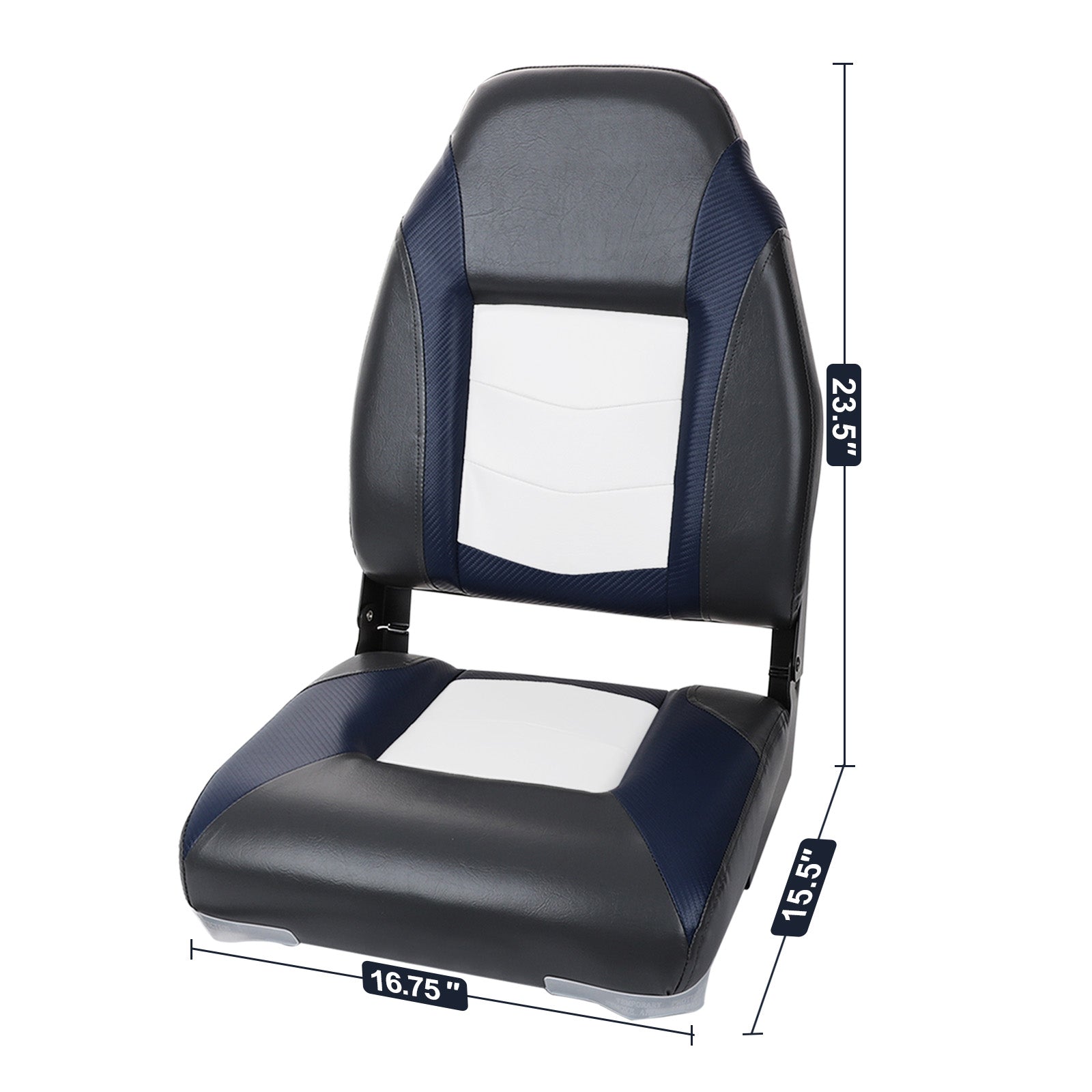 NORTHCAPTAIN S1 Deluxe High Back Folding Boat Seat，Stainless Steel Screws Included，White/Charcoal/Navy Blue（1 Seat）