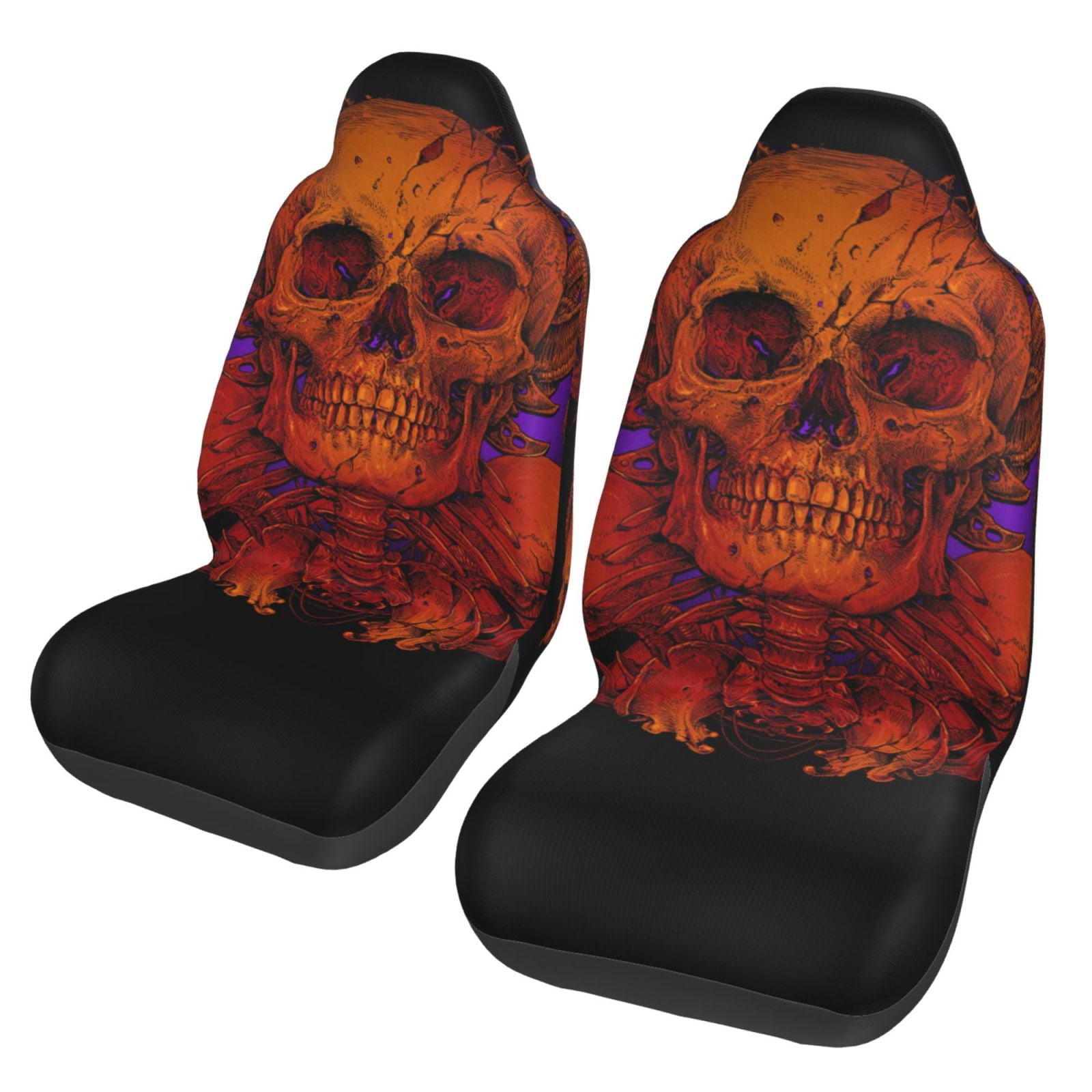 TEQUAN Front Seat Covers， Magic Scary Skull Ghost Pattern 2 Piece Car Seat Cover Fit Most Car SUV Truck Van