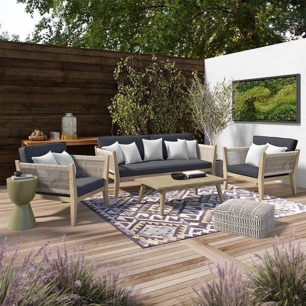 WyndenHall Luna Contemporary 4 Piece Outdoor Conversation Set in Slate Grey Polyester Fabric - Overstock - 35860090