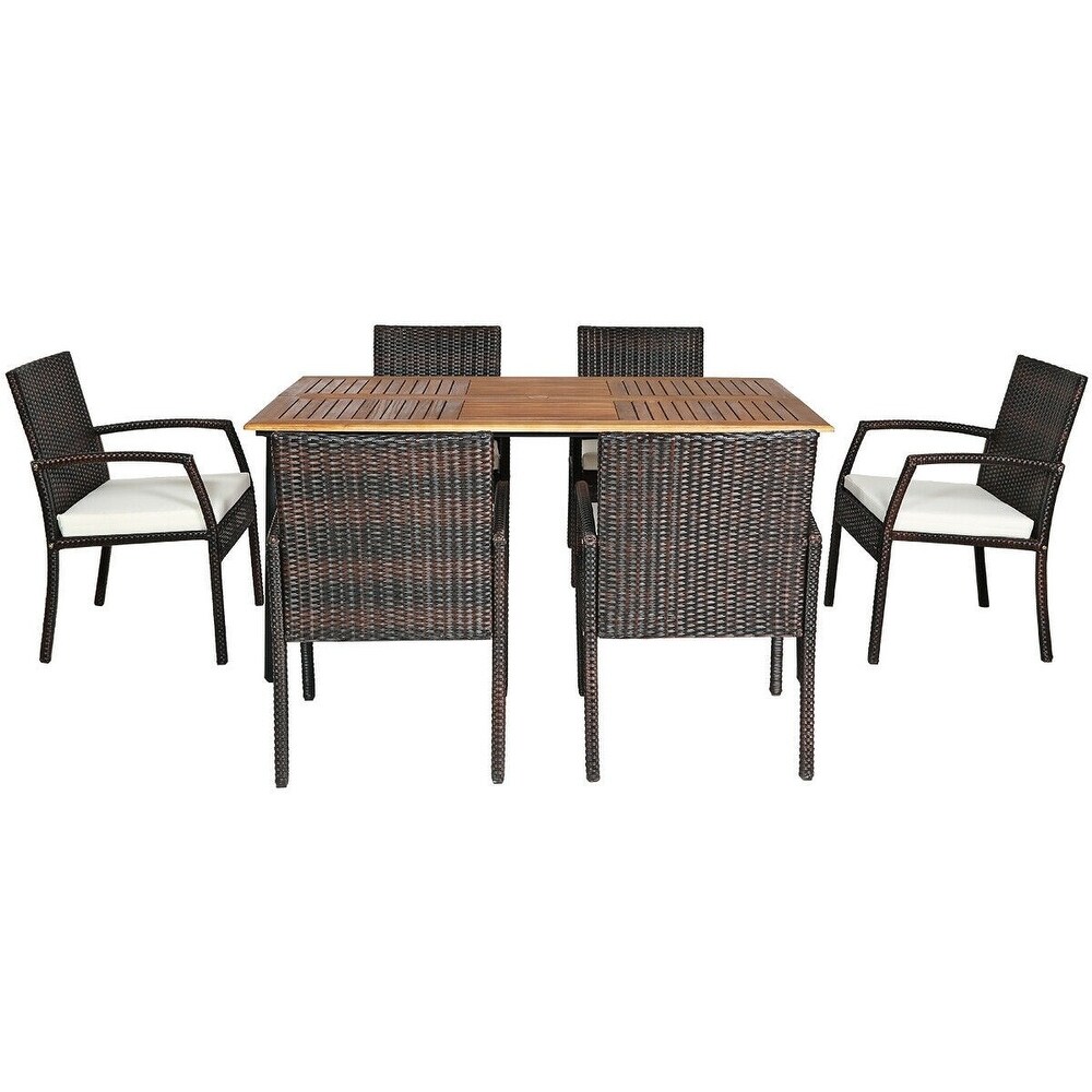 7PCS Patio Rattan Cushioned Dining Set with Umbrella Hole   24.5\