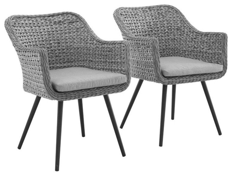 Modway Endeavor 19 quotRattan  ampFabric Patio Dining Armchair in Gray (Set of 2)   Tropical   Outdoor Dining Chairs   by Homesquare  Houzz