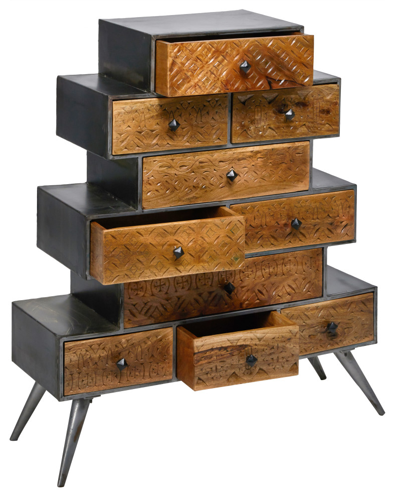 47x40 quotApothecary Accent Tower Chest of 10 Drawers Wood Storage Cabinet   Midcentury   Accent Chests And Cabinets   by Sideboards and Things  Houzz