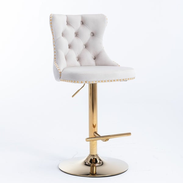 Golden Swivel Velvet Barstools Adjusatble Seat Height from 25-33 Inch