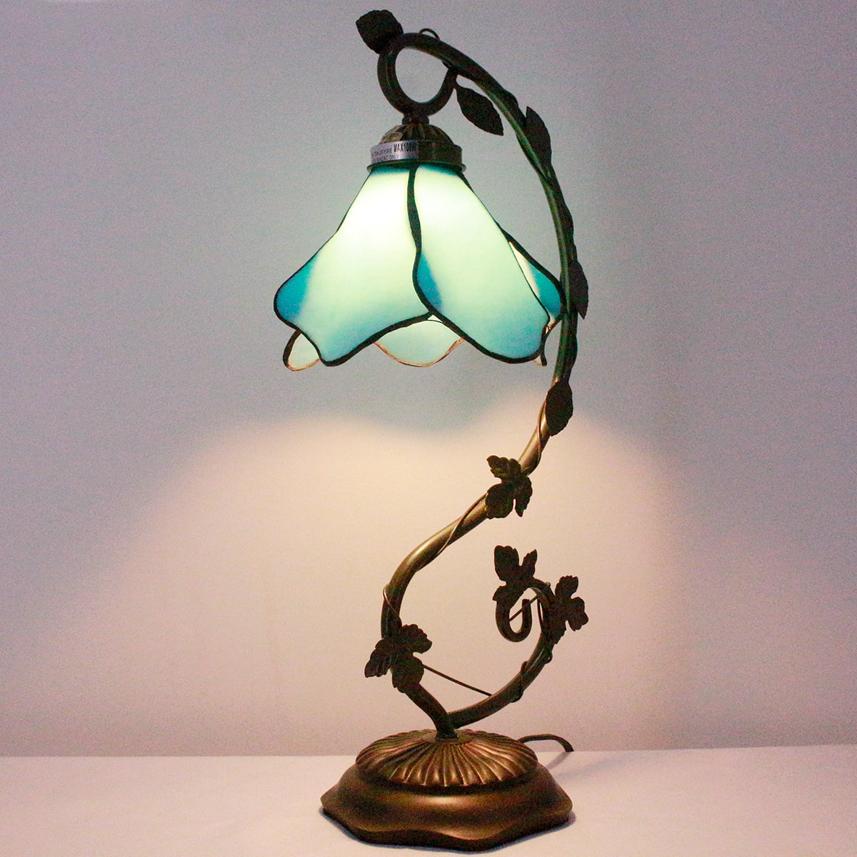  Lamps Stained Glass Table Desk Reading Lamp Crystal Bead Sea Blue Dragonfly Style Shade W6H21 Inch for Living Room Bedroom Bookcase Dresser Coffee Table