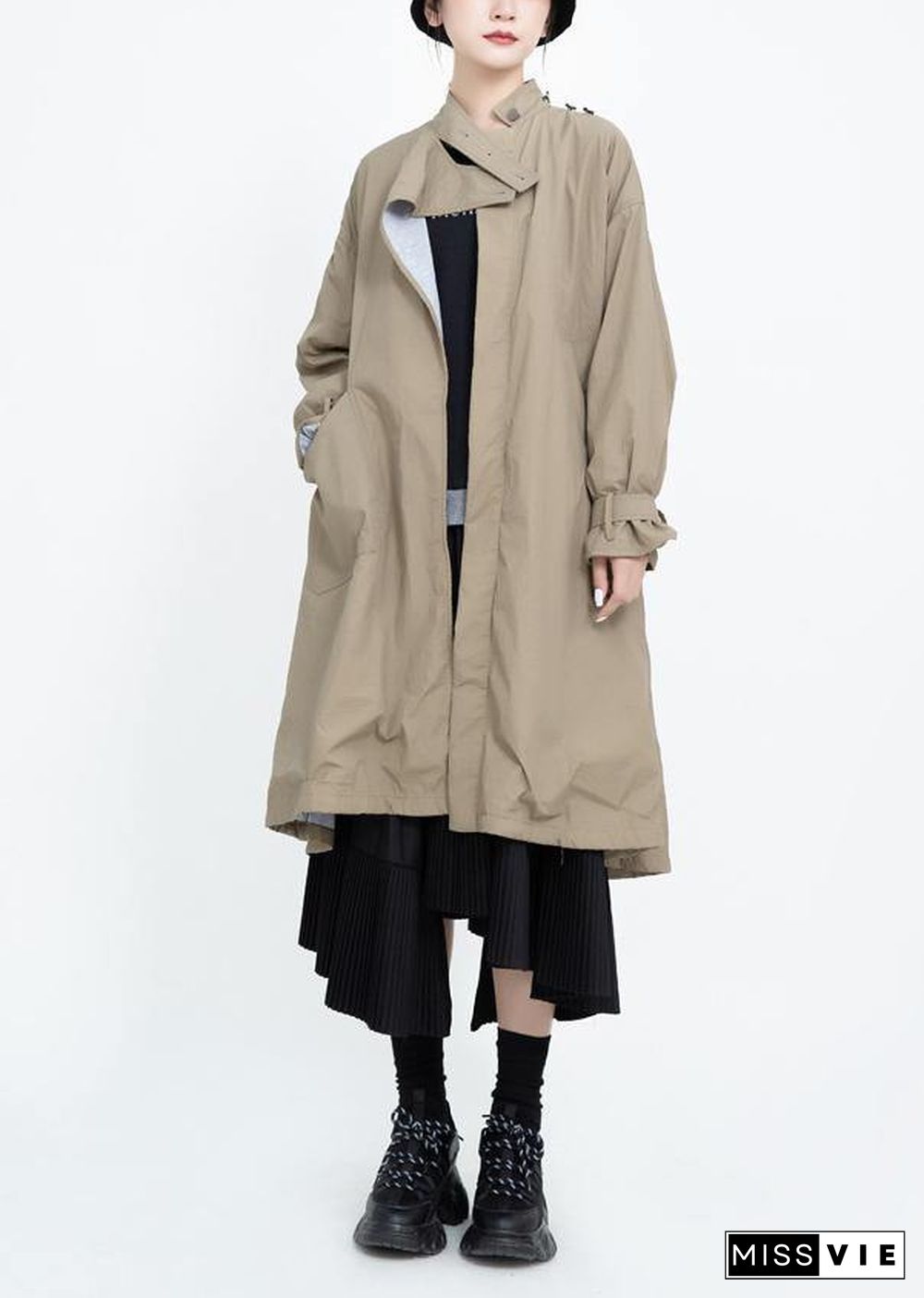 two ways to wear Fashion asymmetriccoats women khaki Midi jackets