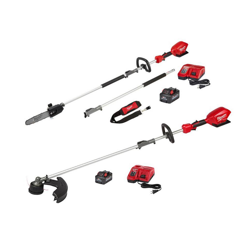 MW M18 FUEL 10 in. 18V Lithium-Ion Brushless Electric Cordless Pole Saw  String Trimmer Combo Kit w Two 8.0 Ah Batteries 2825-21PS-2825-21ST