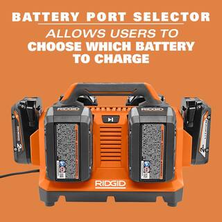 RIDGID 18V 6-Port Sequential Charger with 4.0 Ah Lithium-Ion Battery (2-Pack) AC86096-AC87004P