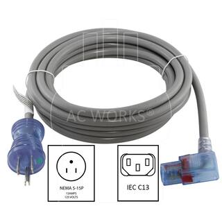 AC WORKS 15FT 143 15A Medical Grade Power Cord With Locking Right Angle IEC C13 Connector MD15ARC13-180AL