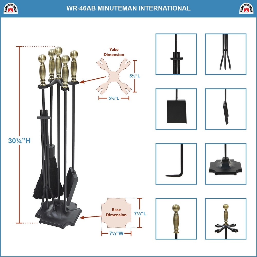 Minuteman International Carlisle Fireplace Set of 4 Tools  30.5 Inch Tall  Antique Brass and Black