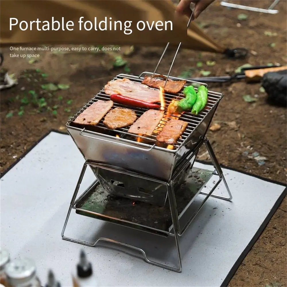 Oem Outdoor Folding Stainless Steel Bbq Barbeque Grills Portable Picnic Wood Charcoal Faggot Camping Stove