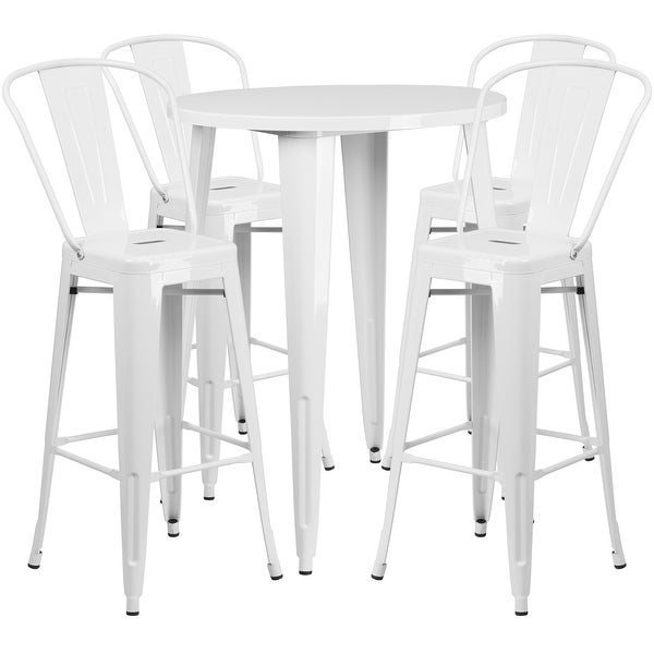 30-in. Round Metal Indoor/Outdoor Bar Table w/ 4 Cafe Stools - 30